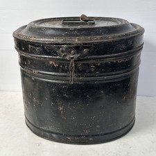 Antique Metal Campaign Hat Box Boer War WW1 Era Dome Top Luggage (M)