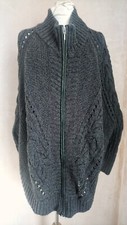 Batwing Cardigan Poncho Cable Knit Cape Chunky Grey With Zip uk size XL.