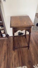 Antique Oak Side Table  – Turned Legs & Carved Skirt ,Vintage Accent Piece