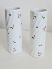 Vintage St Michael M&S Japanese Porcelain Floral cylinder rosebud Bud Vases x 2