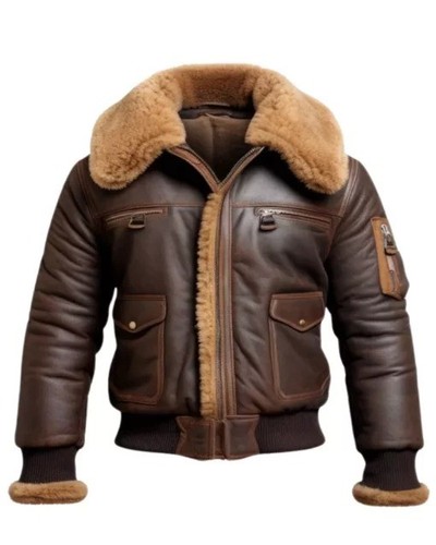 Men brown sheepskin leather - brown,