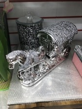 CRUSHED DIAMOND SILVER HORSE AND WAGON CRYSTAL ORIGINAL GYPSY CARAVAN BLING