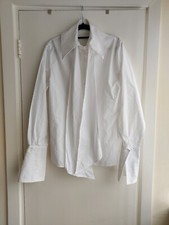 Anne Fontaine Samy white cotton shirt, size 4, pussy bow, fold over cuffs