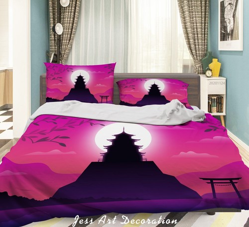Japanese temple hill quilt - temple,