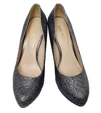 Nine West Silver Glitter Court Shoes Slip On Pumps Party Evening Occasion Size 3