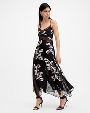 Allsaints Jasmine Black Floral Silk Lace Maxi Slip Dress UK12 RRP £259