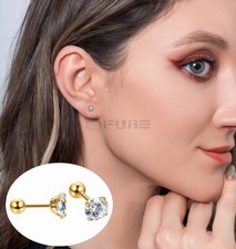 Cute 3MM Round Cubic Zirconia Gold Surgical Steel Screw Back Ball Stud Earrings