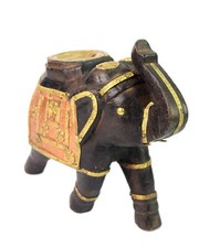 Brass Fitted Wooden Elephant