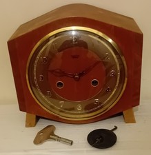 VINTAGE 1957 SMITHS ENFIELD 8 DAY STRIKING MANTLE CLOCK WITH KEY.WORKING.USED.