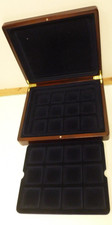 Wooden coin storage / display box holds 24 crown sized coins with 2 Empty trays