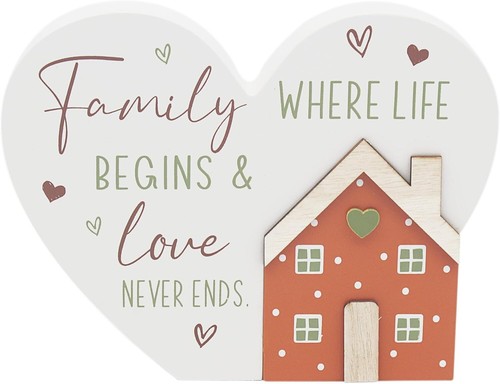 Heart family plaque - family, wooden