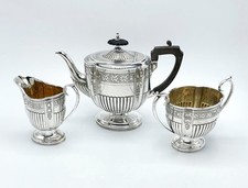 EDWARDIAN SILVER BACHELOR TEA SET SHEFFIELD 1901 WALKER & HALL 23 OUNCES