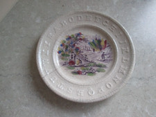 ANTIQUE PEARLWARE CHILDS ABC PLATE - COUNTRYSIDE SCENE C.1840