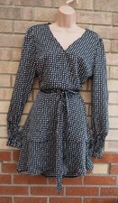 NEW LOOK TALL BLACK WHITE POLKA DOT SATIN LONG SLEEVE TUTU RARA SKATER DRESS 12