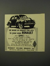 1953 Renault Car Ad - See more of Europe for less in your own Renault