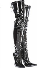 Women Lace-Up Thigh-High Boots with Side Zip & Back Laces, Faux Leather Over-the