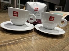 Illy Coffee Cup and Saucer Set 200ml White Porcelain Made In Italy x2