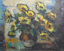Vintage Abstract Expressionist Still Life Floral Oil Painting. MARY MALCOLM 1961