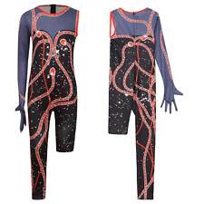 Kids Girls Snake Printed Bodysuit Sparkly One Shoulder Jumpsuit Costume Cosplay