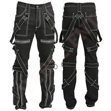 Men's Gothic Jeans Cyber Chain Thread Punk Bondage Goth Pant Metal Stud Trousers