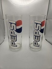 2 x Vintage Pepsi Cola Quadrant Logo Colour Glasses France Highball Tumbler 
