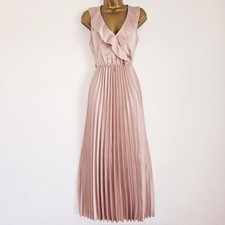 NEW Ex NEW LOOK 8-20 Champagne Pink Pleated Ruffle Maxi Dress Occasion Wedding