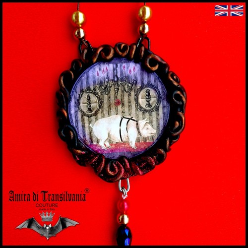 Pig necklace amulet - pig, pendant
