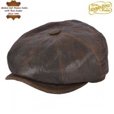 Distressed Leather Bakerboy Newsboy Cap MENS LEATHER NEWSBOY CAP 8 PANEL