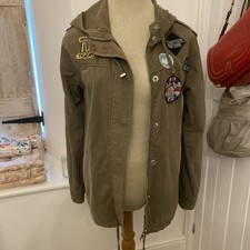 TOPSHOP Khaki Green Light Weight Jacket Coat Size 8 Retro