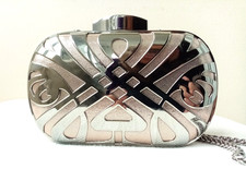 BIBA Silver Logo Art Deco Shoulder Clutch Bag