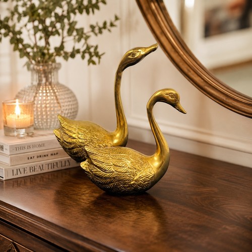 Vintage pair cast brass swan - vintage,