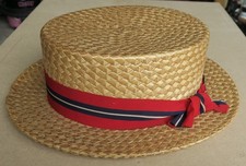 VINTAGE MACQUEEN OF LONDON HEAVY WEAVE STRAW BOATER – SUPER FOR GOODWOOD REVIVAL