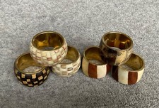  6 Pcs John Lewis Napkin Rings - mix of wood, metal and shell type