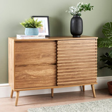 Sideboard Natural Mango Wood Finish 1 Door 2 Drawers Sliding Door Display Unit