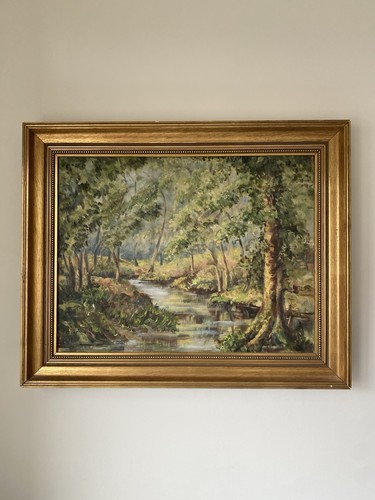 River woodland oil - oil, painting