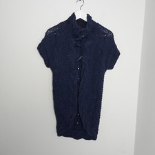 Ted Baker Cable Knit Cardigan Womens UK 10 Navy Open Knit Cotton Wool Chunky