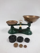 Vintage Salter No 56 Green Balance Scales with Brass Weights Bundle Collectible 