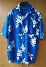 Mens VINTAGE CATHY FASHION BLUE HAWAIIAN SHIRT Size M/L Festival stag Ukulele