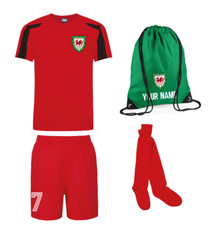 Personalised Kids Wales Welsh Style Home Football Kit Shirt Shorts Socks & Bag