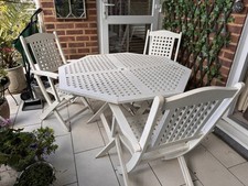 Cream Painted Teak Garden Furniture Table and 4 Chairs Set