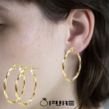 Women's Surgical Steel Twisted14K Real Gold Plated Small Large Hoop Earrings
