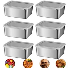 6 Pieces Stainless Steel Food Containers with Lids 400ml Lunch Box Snack Storage