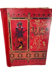 Antique Victorian Scrapbook Album Red Cover Floral Butterfly Animals Full