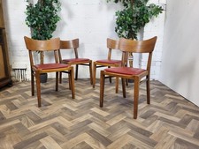 Set Of 4 Vintage G Plan Brandon Dining Chairs Oak & Red Vinyl Mid-Century 50's