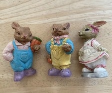 3 X Vintage Resin Rabbit Figures ( 1 Has Ear Damage )