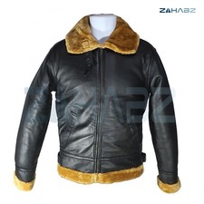 RAF Bomber Jacket Mens Pilot Aviator Flying Artificial Fur Sheep Leather