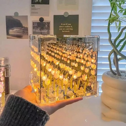 Diy tulip flower cube - flower, night