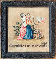 ANTIQUE VICTORIAN NEEDLEWORK TAPESTRY SAMPLER, CAROLINE FURNESS 1846 (UNGLAZED)