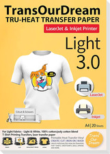 Transourdream Tru-T Shirt Transfer Paper 20 Sheets A4 Iron on Transfers for Inkj