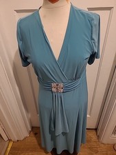 Ladies Damart Size 14 Turquoise V Neck Dress